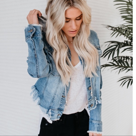 Frayed Distressed Hoodie Hooded Jean Jacket - Picture 4 of 8